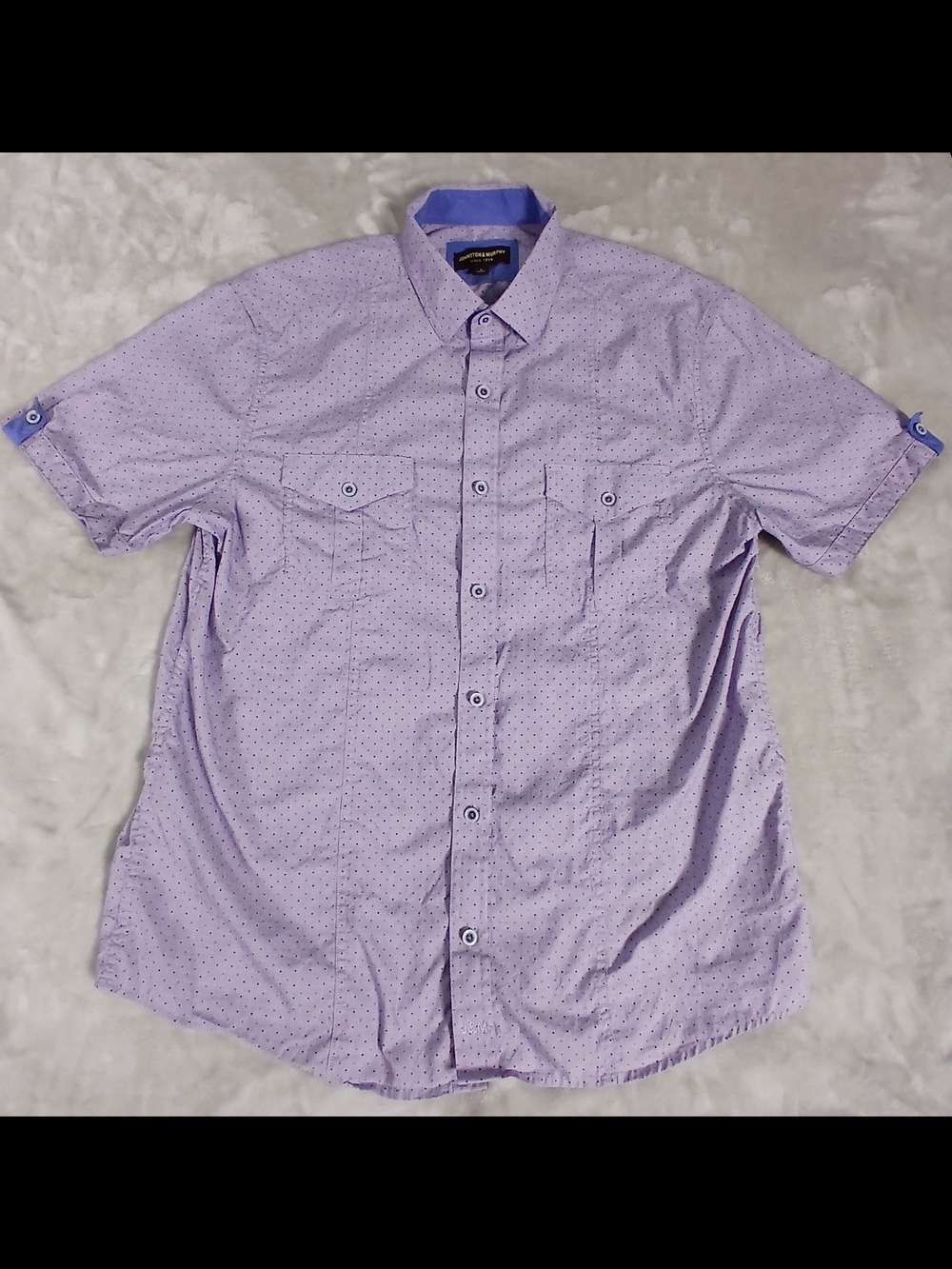 Johnston & Murphy Button Up Shirt L Men's Short Sleeve Geometric Pattern Purple